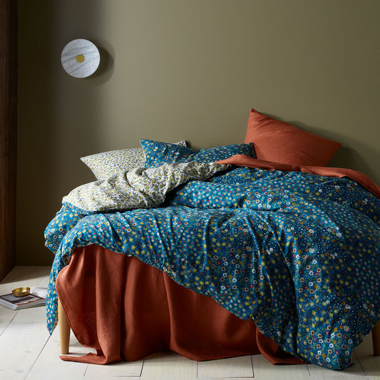 Accessorize Lisa Teal Washed Cotton Printed Quilt Cover Set KING