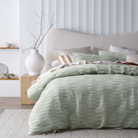 Vintage Homewares Malvern Sage Cotton Quilt Cover Set Queen