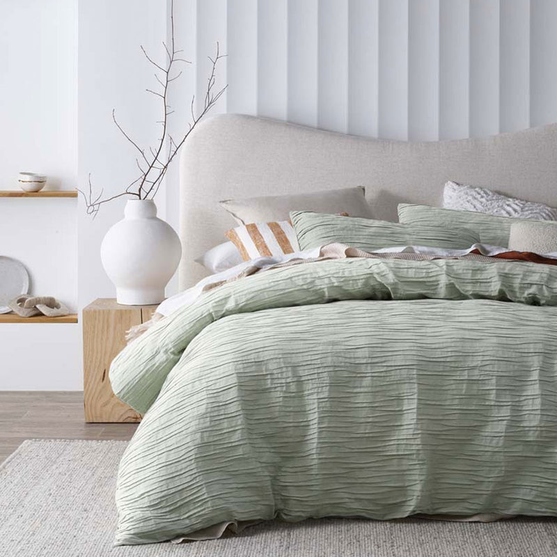 Vintage Homewares Malvern Sage Cotton Quilt Cover Set Queen