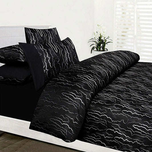 Accessorize Naples Black Jacquard Quilt Cover Set DOUBLE