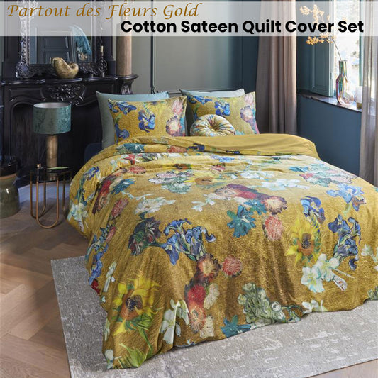 Bedding House Van Gogh Partout des Fleurs Gold Cotton Sateen Quilt Cover Set KING