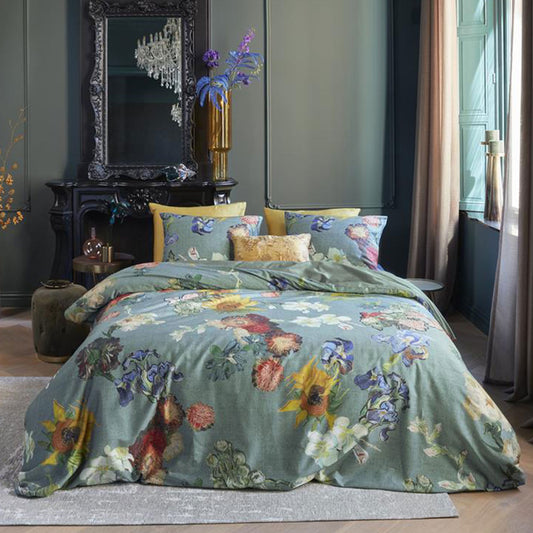 Bedding House Van Gogh Partout des Fleurs Green Cotton Sateen Quilt Cover Set KING