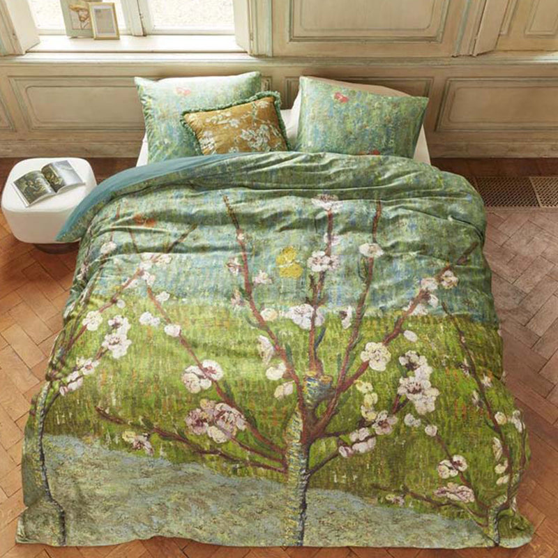 Van Gogh Peach Trees Green Cotton Sateen Quilt Cover King