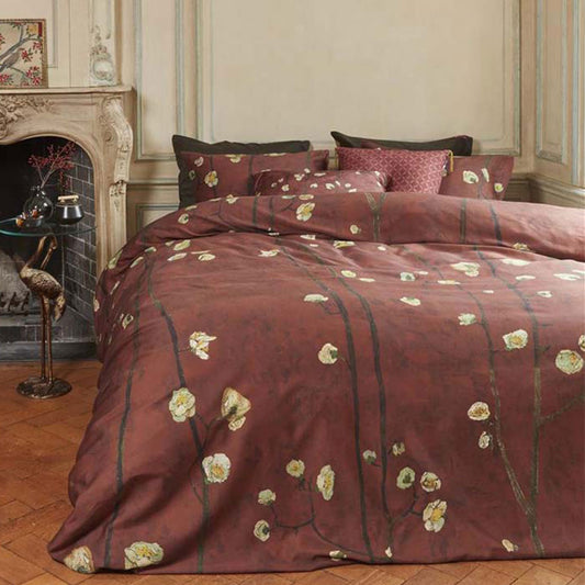 Bedding House Van Gogh Plum Blossoms Red Cotton Sateen Quilt Cover Set QUEEN