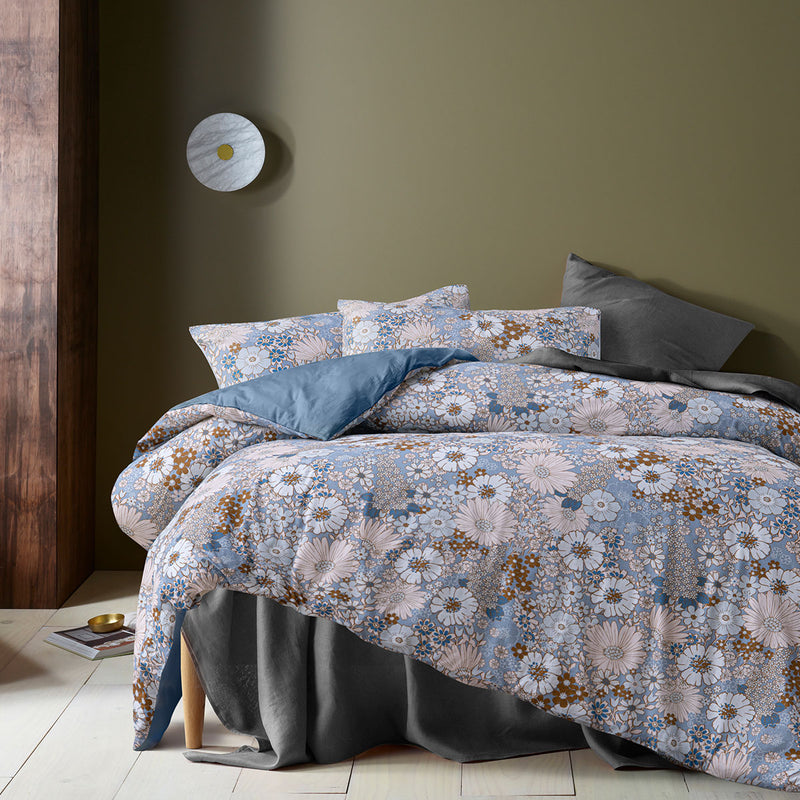 Accessorize Rainbow Garden Blue Washed Cotton Quilt Cover Set QUEEN