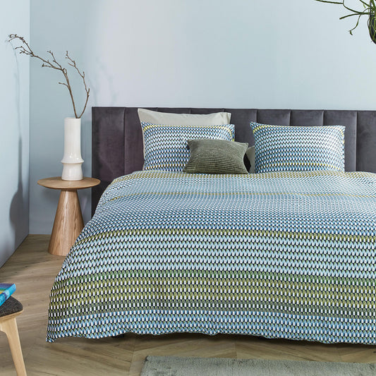 Bedding House Rhythm Blue Green Cotton Sateen Quilt Cover Set QUEEN