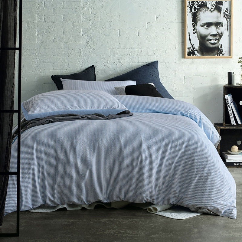 Accessorize Ripley Blue Striped Pattern Quilt Cover Set King