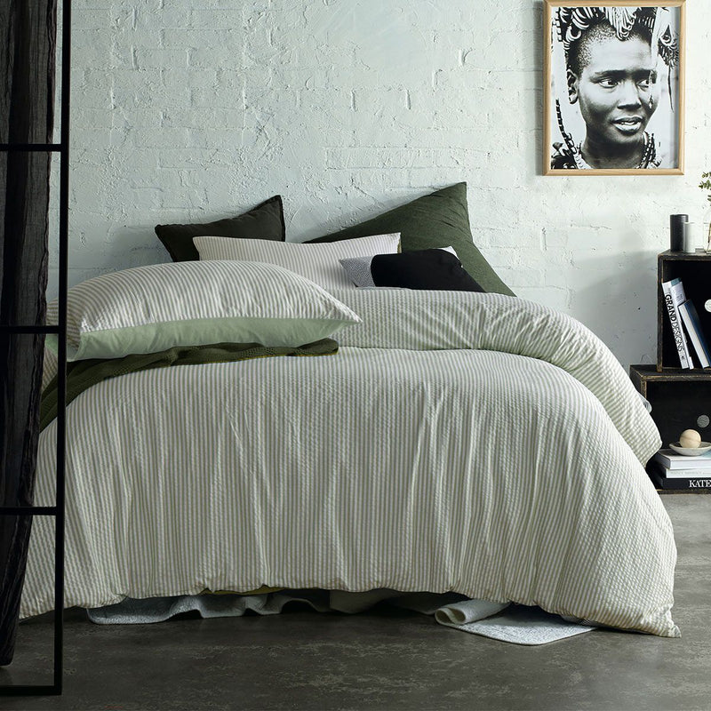 Accessorize Sanford Green Striped Pattern Quilt Cover Set Queen