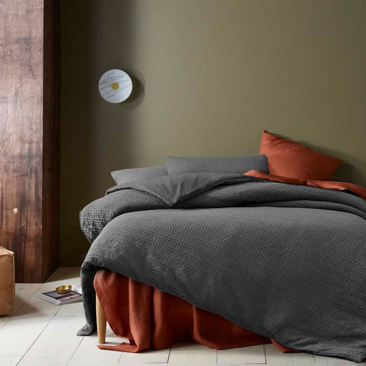 Accessorize Soho Waffle Dark Grey Quilt Cover Set KING