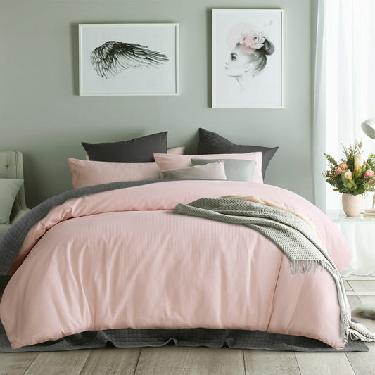 Accessorize Waffle Blush Cotton Quilt Cover Set KING