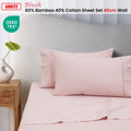 Bamboo Cotton Sheet Set 400TC Single Blush 40cm Wall