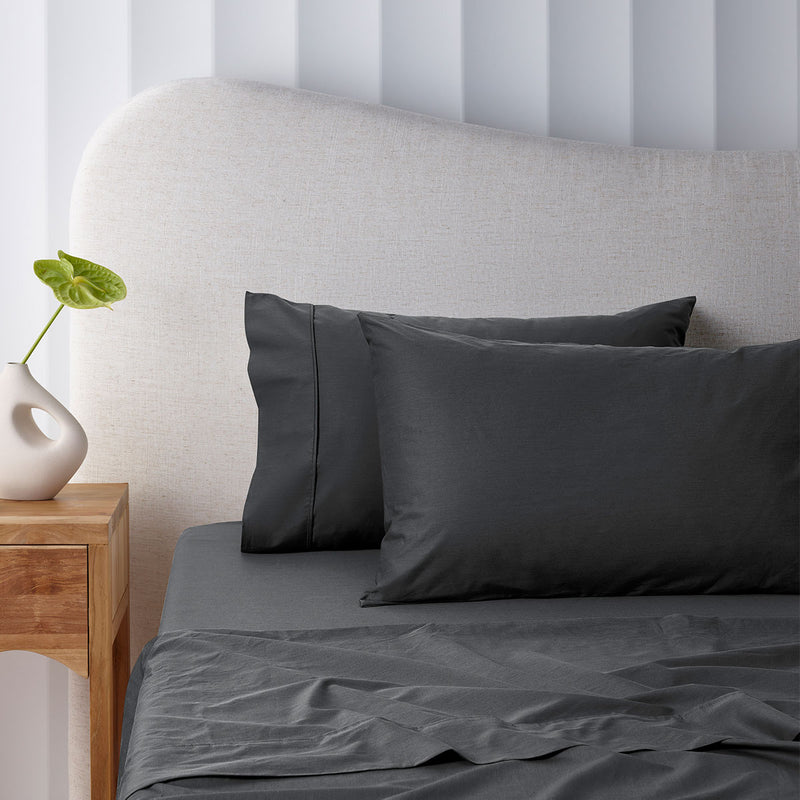 Bamboo Cotton Sheet Set 400TC King Single Charcoal 40cm Wall