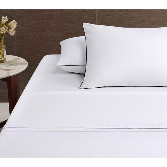 Accessorize White/Black Piped Hotel Deluxe Cotton Sheet Set KING