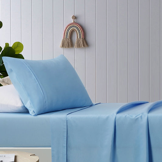 Happy Kids Blue Plain Dyed Microfibre Sheet Set KING SINGLE