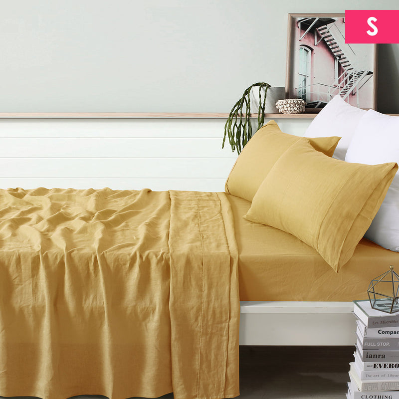 Vintage Design Homewares 100% Linen Ochre Sheet Set SINGLE
