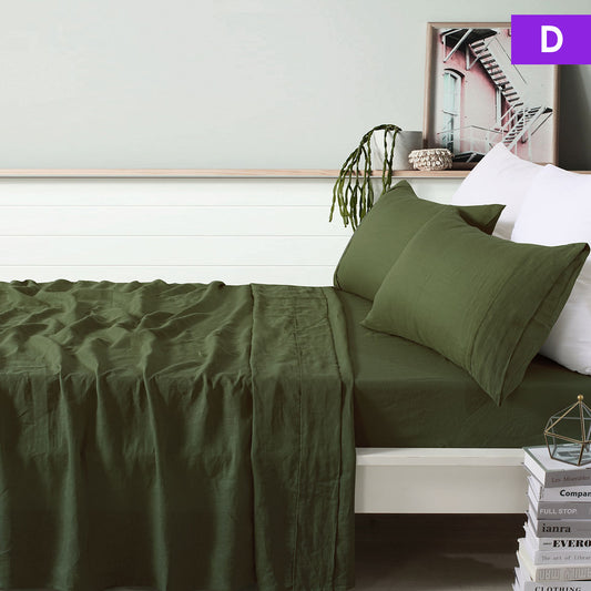 Vintage Design Homewares 100% Linen Olive Sheet Set DOUBLE