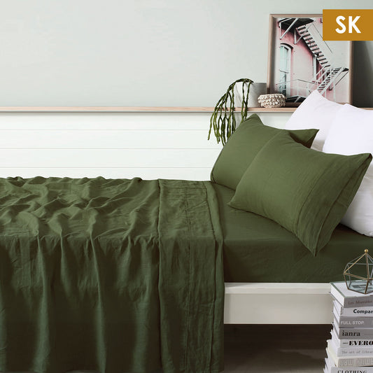 Vintage Design Homewares 100% Linen Olive Sheet Set SUPER KING