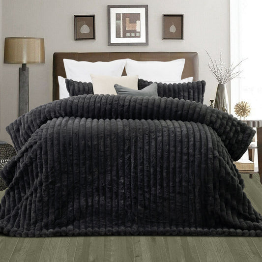 Jane Barrington Arna Charcoal 3 Pcs Channel Faux Bunny Fur Comforter Set QUEEN