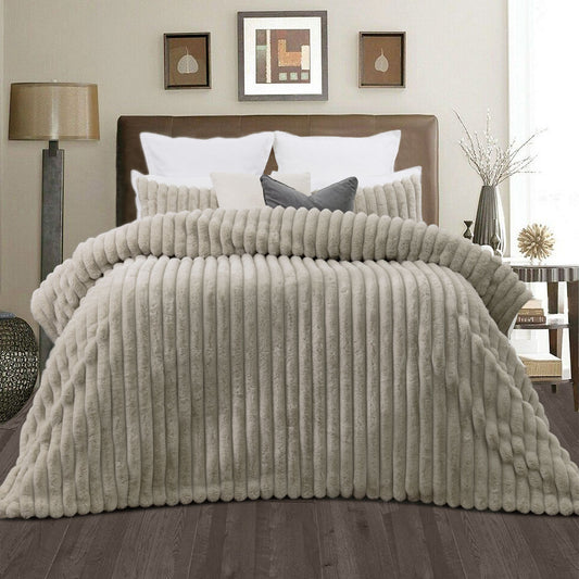 Jane Barrington Arna Natural 3 Pcs Channel Faux Bunny Fur Comforter Set QUEEN