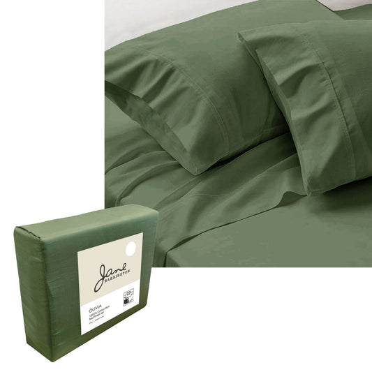 Jane Barrington 1200TC Olivia Cotton Rich Sheet Set 40cm Wall Olive QUEEN