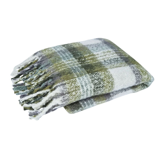 J Elliot Aiden Olive Faux Mohair Throw Rug 130x160cm Fringe