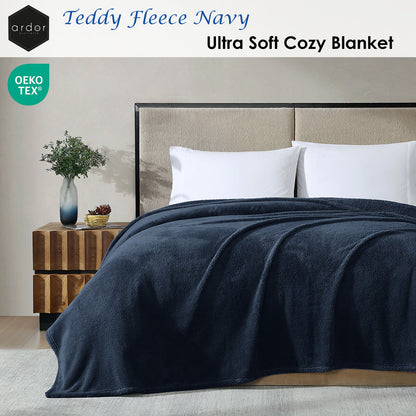 Ardor Teddy Navy Ultra Soft Cozy Fleece Blanket Queen