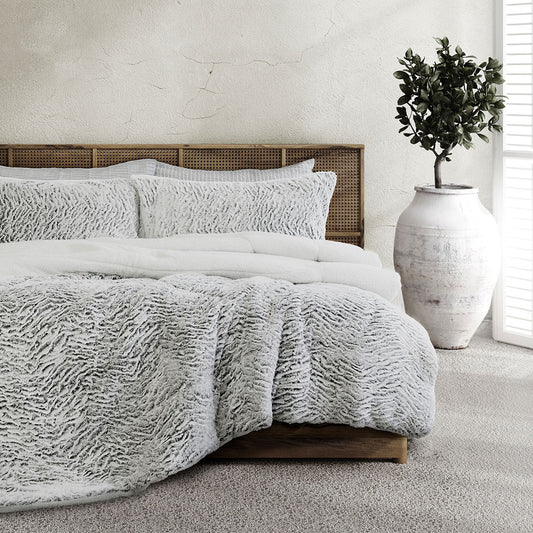 Ardor Faux Fur Silver 3 Piece Comforter Set SINGLE/DOUBLE