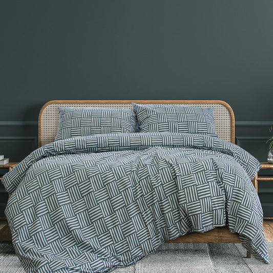 Ardor Fletcher Faded Indigo Printed Quilt Cover Set KING