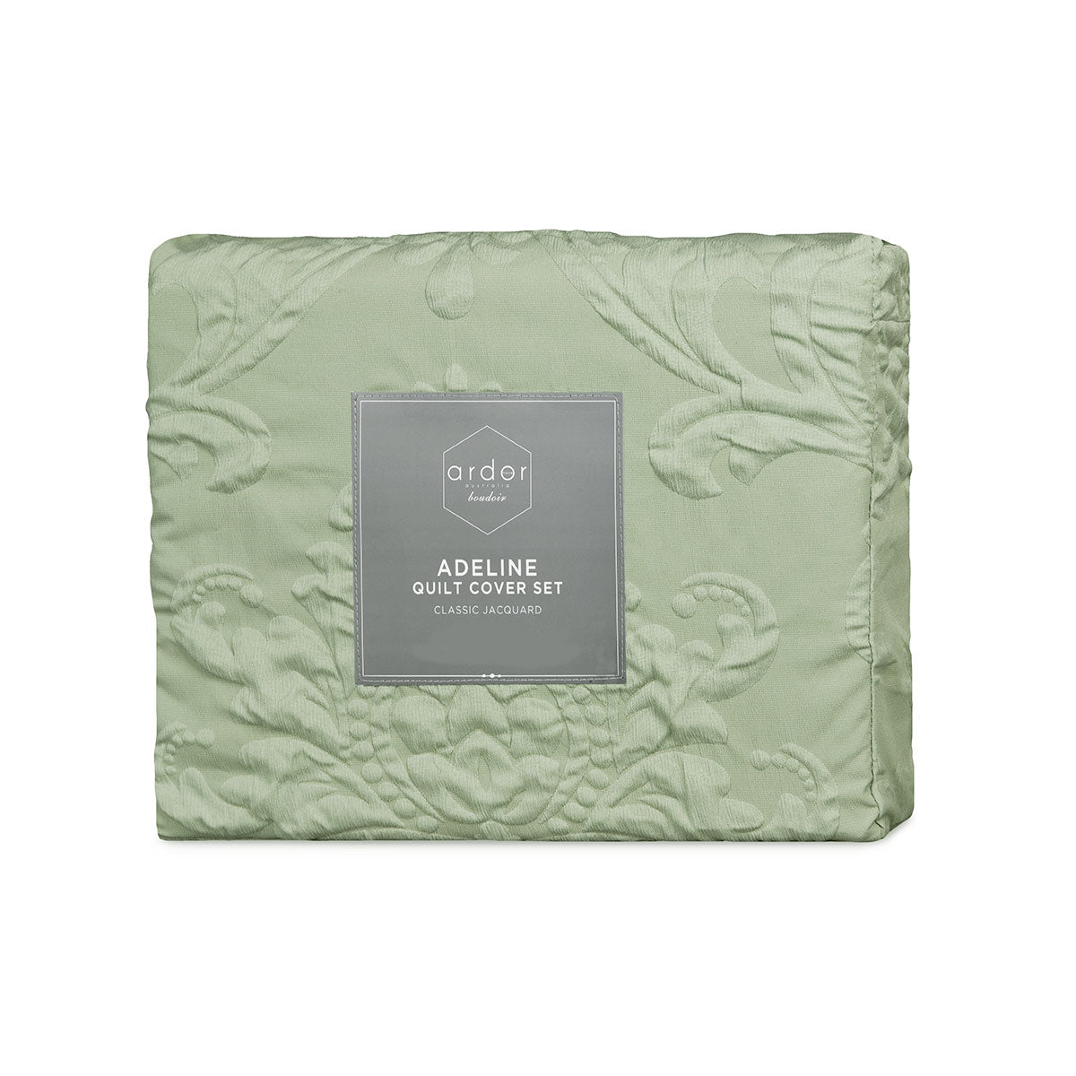 Ardor Adeline Sage Jacquard Damask Quilt Cover Set Queen