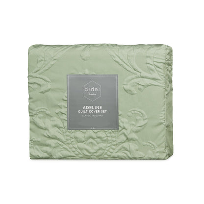 Ardor Adeline Sage Jacquard Damask Quilt Cover Set Queen
