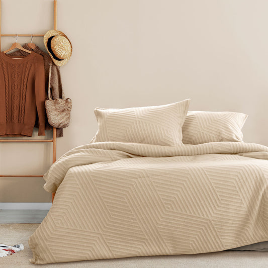 Ardor Alton Linen Jacquard Embossed Texture Geo Quilt Cover Set QUEEN