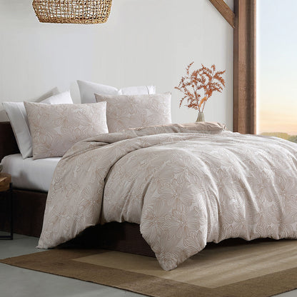 Ardor Avena Almond Textured Floral Jacquard Quilt Cover Set King