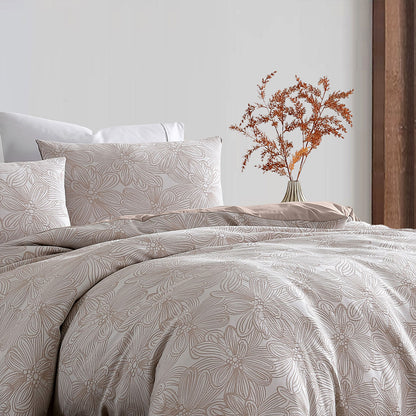 Ardor Avena Almond Textured Floral Jacquard Quilt Cover Set King