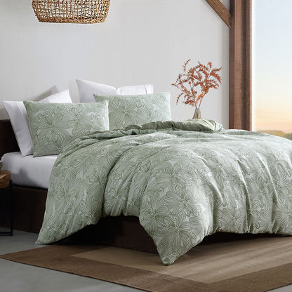 Ardor Avena Green Textured Floral Jacquard Quilt Cover Set King