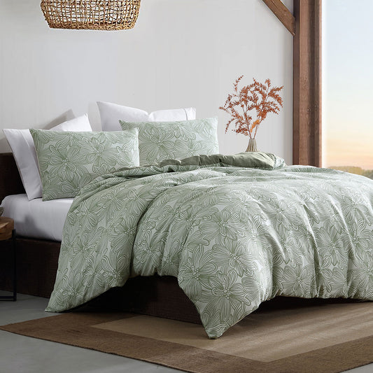 Ardor Avena Green Textured Floral Jacquard Quilt Cover Set King