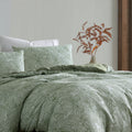 Ardor Avena Green Textured Floral Jacquard Quilt Cover Set Queen