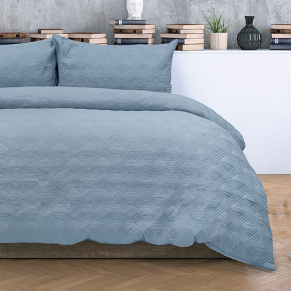 Ardor Carter Mineral Blue Embossed Vintage Washed Geometric Quilt Cover Set King