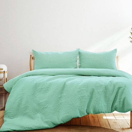 Ardor Chateau Aqua Green Embossed Quilt Cover Set QUEEN