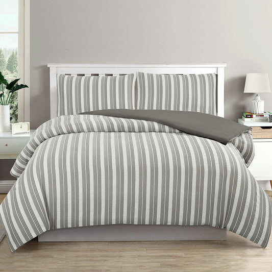 Ardor Cove Charcoal Seersucker Waffle Quilt Cover Set QUEEN