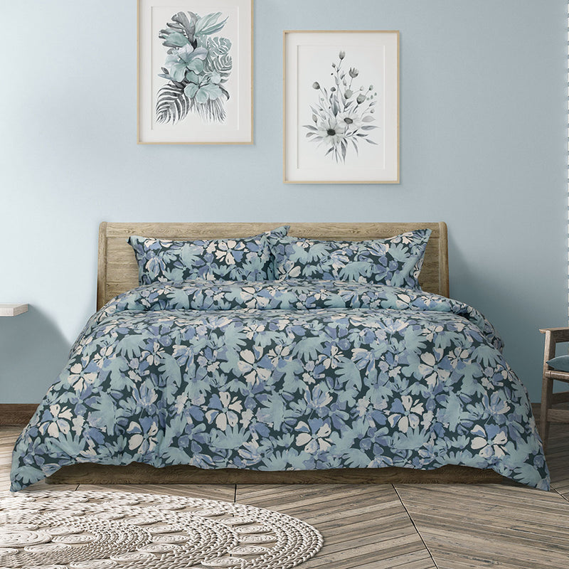 Ardor Eadie Teal Floral Printed Quilt Cover Set KING
