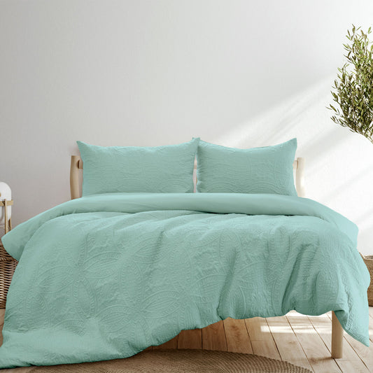 Ardor Eddison Bluestone Light Quilted Embossed Quilt Cover Set QUEEN