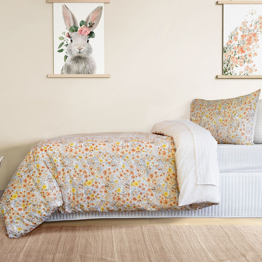 Jelly Bean Kids Flora Brown Quilt Cover Set SINGLE