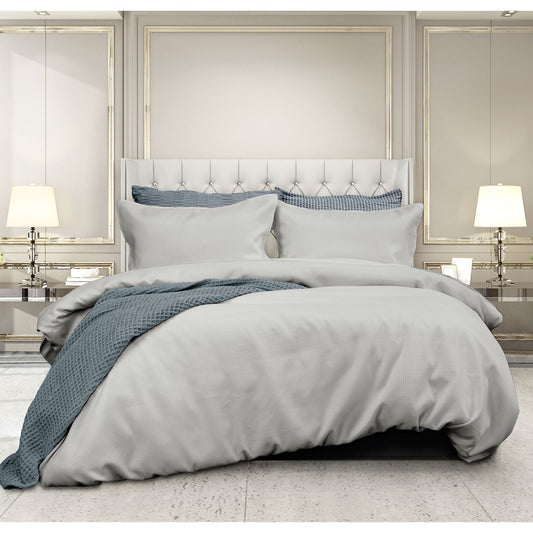 Ardor Florence Waffle Silver Quilt Cover Set QUEEN
