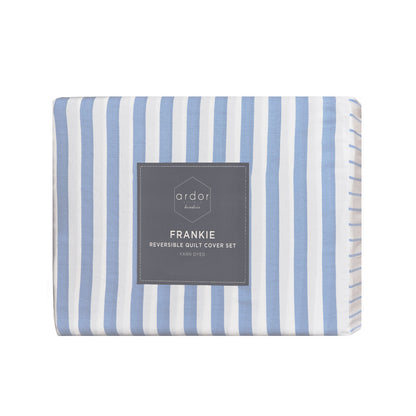 Ardor Frankie Blue Stripe Yarn Dyed Reversible Quilt Cover Set Queen