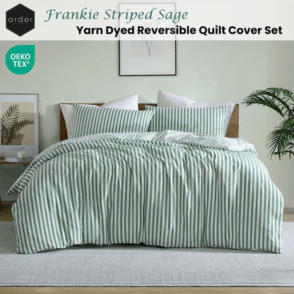 Ardor Frankie Sage Stripe Yarn Dyed Reversible Quilt Cover Set King