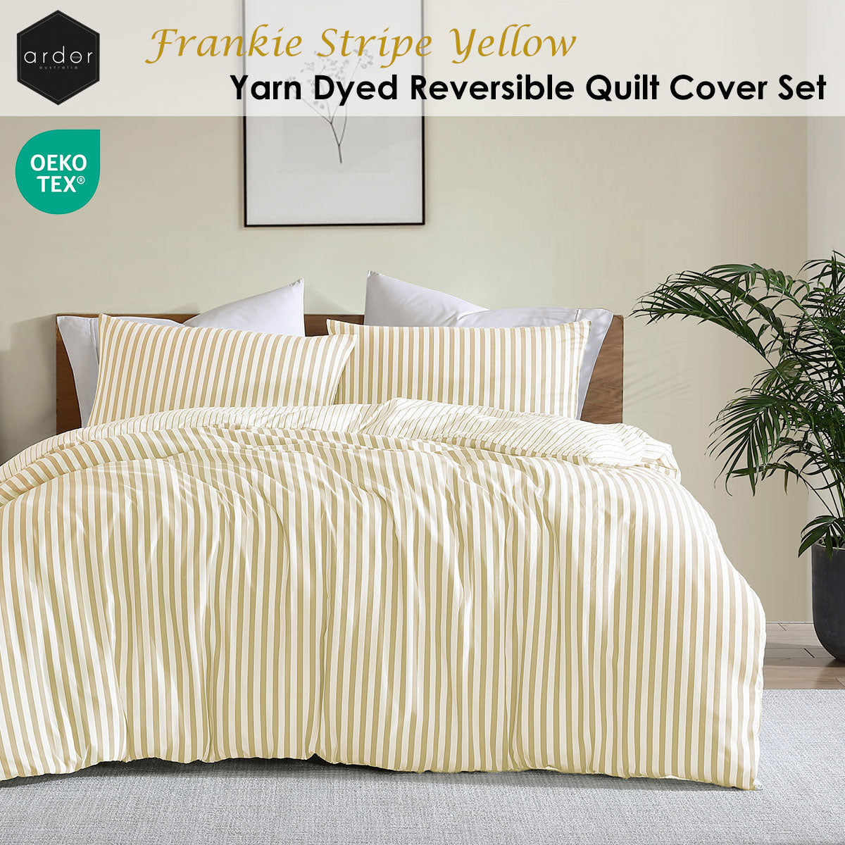 Ardor Frankie Yellow Stripe Yarn Dyed Reversible Quilt Cover Set King