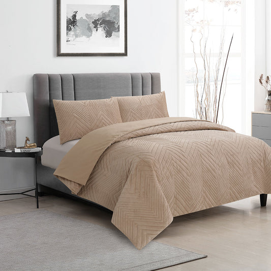 Ardor Hana Champagne Embossed Velvet Quilt Cover Set KING