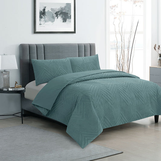 Ardor Hana Stormy Sea Embossed Velvet Quilt Cover Set QUEEN