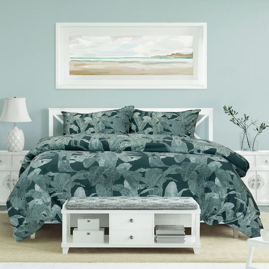 Ardor Indra Teal Palm Leaf Printed Quilt Cover Set King