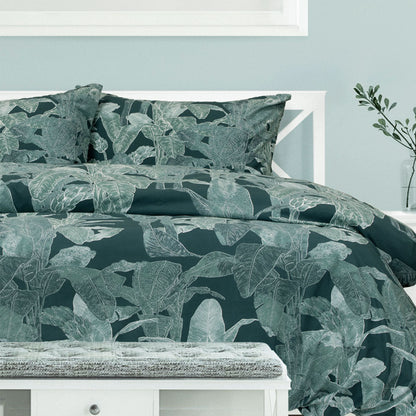 Ardor Indra Teal Palm Leaf Printed Quilt Cover Set Queen
